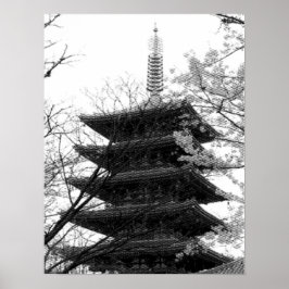 Zwarte en witte Japanse tower Poster