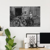  zwarte en witte jongens 2 op een motorfiets poster (Thuiskantoor)