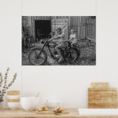  zwarte en witte jongens 2 op een motorfiets poster (Keuken)