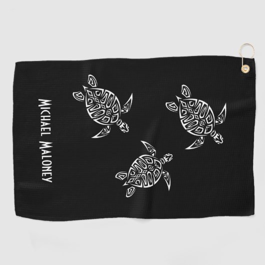 Zwarte en witte Jouw naam Golfhanddoek (Horizontaal)