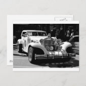 Zwarte en witte kaart van de retrocar Excalibur (Voorkant / Achterkant)