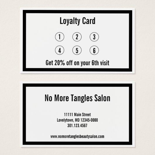 Zwarte en witte Kaart van de schoonheidssalon Loya (Voorkant /achterkant)