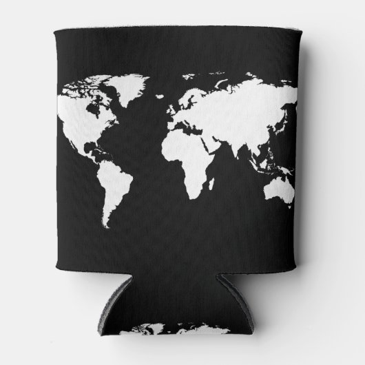 zwarte en witte kaart van de wereld blikjeskoeler (Voorkant)