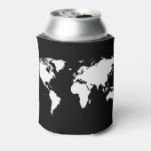 zwarte en witte kaart van de wereld blikjeskoeler (Blikje Achterkant)