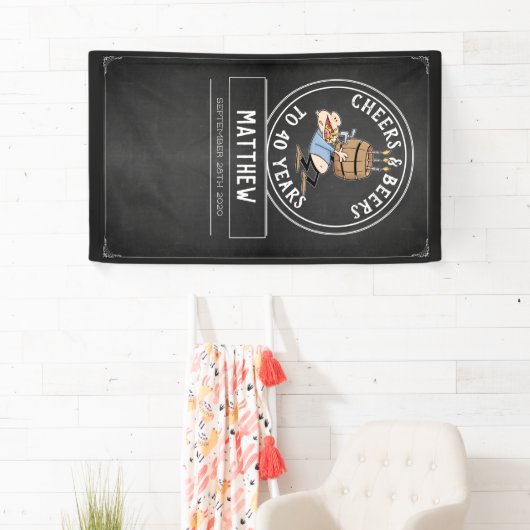 Zwarte en witte kaas en bier 40e verjaardag spandoek (Insitu)