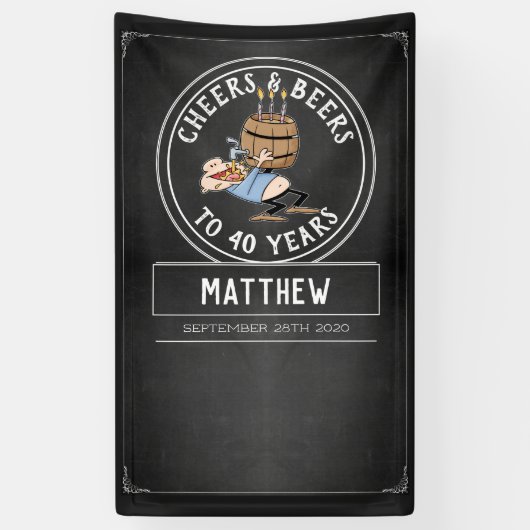 Zwarte en witte kaas en bier 40e verjaardag spandoek (Verticaal)