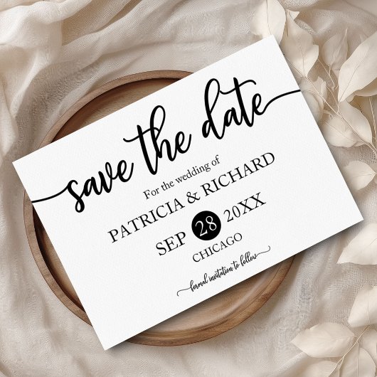 Zwarte en witte kalligrafie-bruiloft bespaart de d kaart