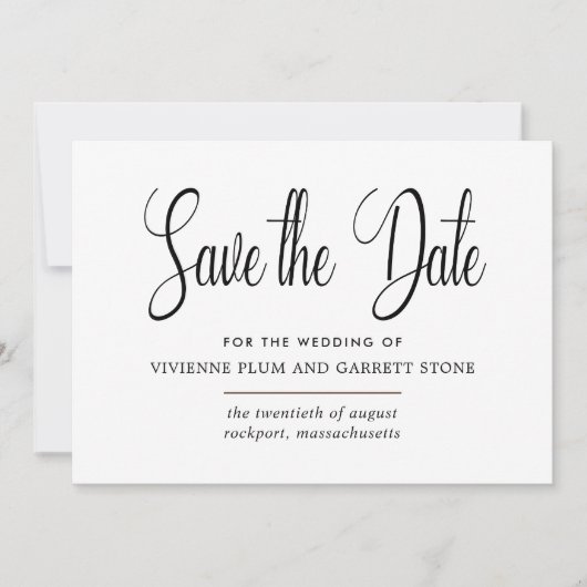 Zwarte en witte kalligrafie Sla de datum op Save The Date (Voorkant)