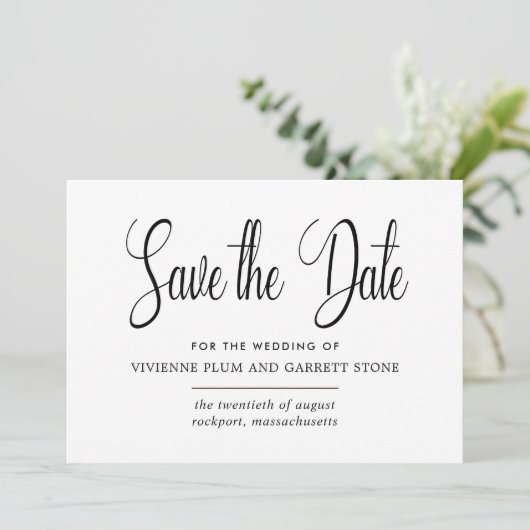 Zwarte en witte kalligrafie Sla de datum op Save The Date (Staand voorkant)