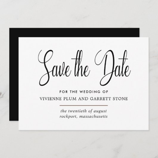 Zwarte en witte kalligrafie Sla de datum op Save The Date (Voorkant / Achterkant)