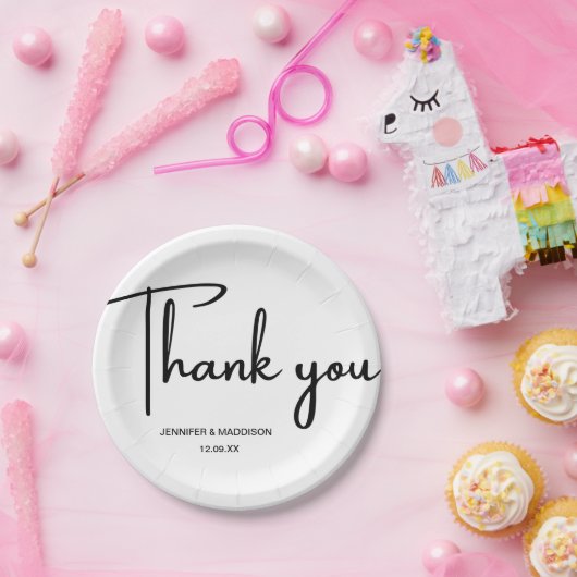 Zwarte en witte kalligrafie Weddenschap Bedankt Papieren Bordje (Feest)