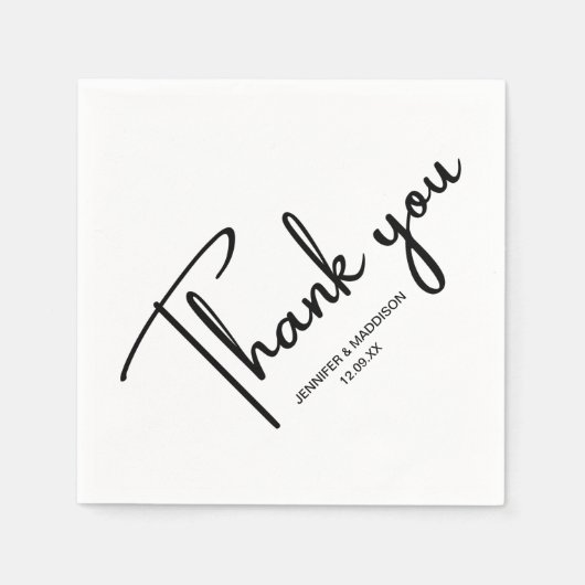 Zwarte en witte kalligrafie Weddenschap Bedankt Servet (Voorkant)