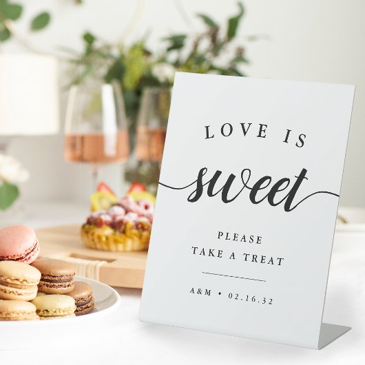 Zwarte en witte kalligrafie Wedding Dessert Reclamebord Met Voetstuk