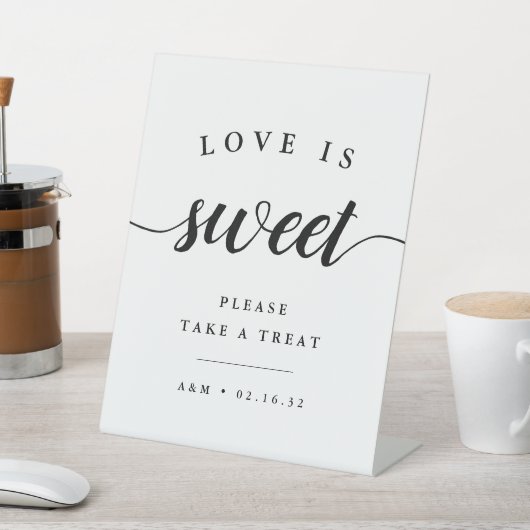 Zwarte en witte kalligrafie Wedding Dessert Reclamebord Met Voetstuk (Insitu)