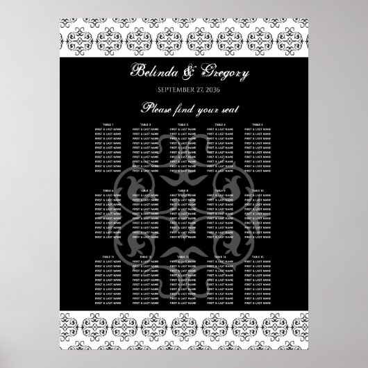 Zwarte en witte kalligrafie-weduwenkaart poster (Voorkant)