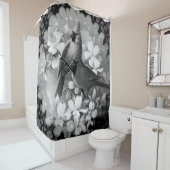 zwarte en witte kardinale vogels douchegordijn (In situ)