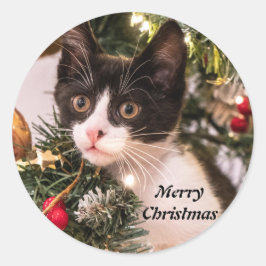 Zwarte en witte karretjes in de kerstboom ronde sticker