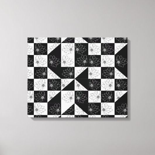 zwarte en witte karton en bloemen canvas afdruk (Voorkant)