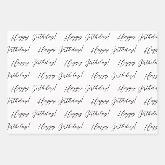 Zwarte en Witte Kassy Birthday Inpakpapier Vel (Voorkant)