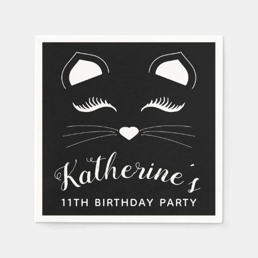 Zwarte en Witte Kat Birthday Party Servet (Voorkant)
