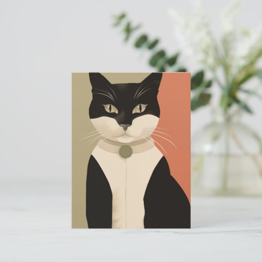 Zwarte en witte kat briefkaart (Staand voorkant)