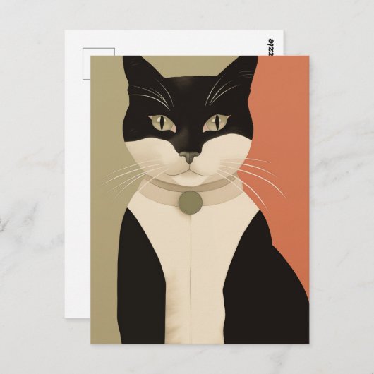 Zwarte en witte kat briefkaart (Voorkant / Achterkant)