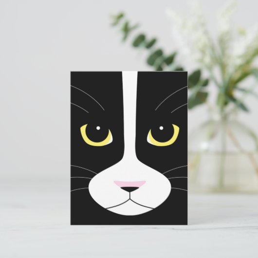 Zwarte en witte kat briefkaart (Staand voorkant)