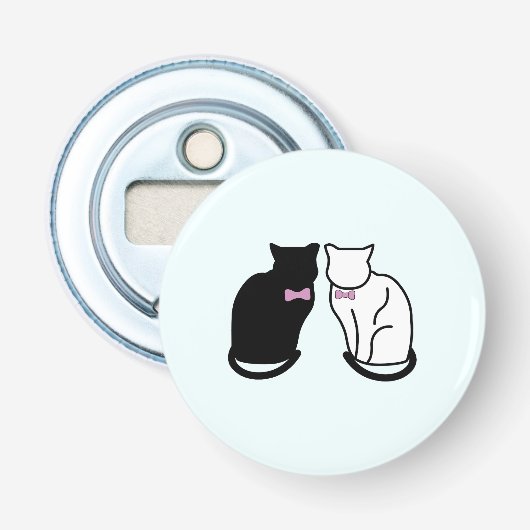 Zwarte en witte kat button flesopener (Voorkant)