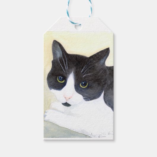 Zwarte en witte kat cadeaulabel (Voorkant)