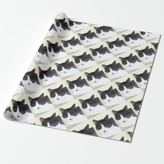 Zwarte en witte kat cadeaupapier (Uitgerold)