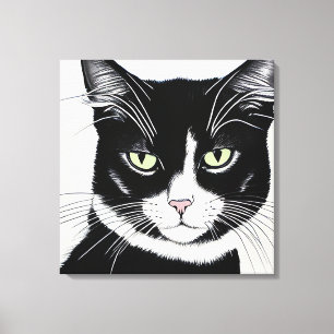 Zwarte en witte kat canvas afdruk