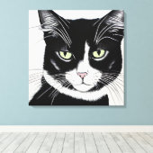 Zwarte en witte kat canvas afdruk (Insitu (Houten vloer))