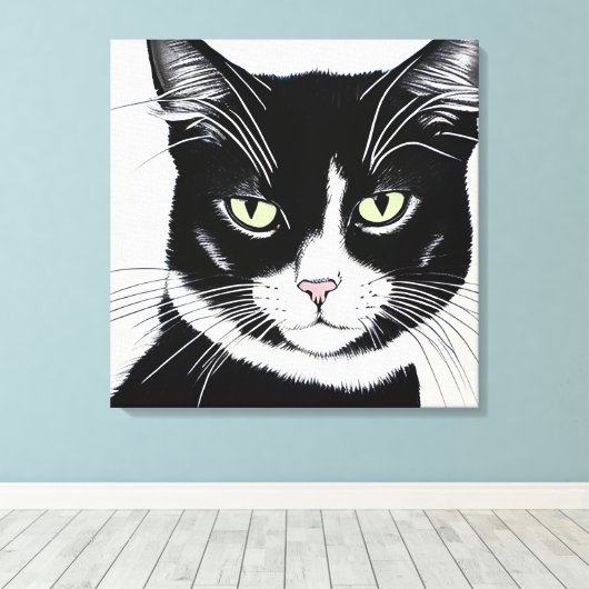 Zwarte en witte kat canvas afdruk (Insitu (Houten vloer))