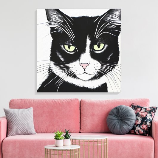 Zwarte en witte kat canvas afdruk (Insitu (Woonkamer))