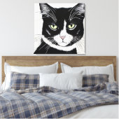 Zwarte en witte kat canvas afdruk (Insitu (Slaapkamer))