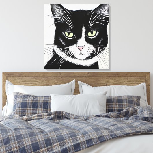 Zwarte en witte kat canvas afdruk (Insitu (Slaapkamer))