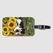 Zwarte en Witte Kat Foto met zonnebloemen Bagagelabel (Voorkant (horizontaal))