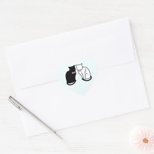 Zwarte en witte kat hart sticker (Envelop)
