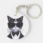 Zwarte en witte kat in een Stropdas van Tuxedo en  Sleutelhanger (Achterkant)