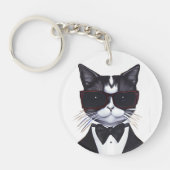 Zwarte en witte kat in een Stropdas van Tuxedo en Sleutelhanger (Voorkant)