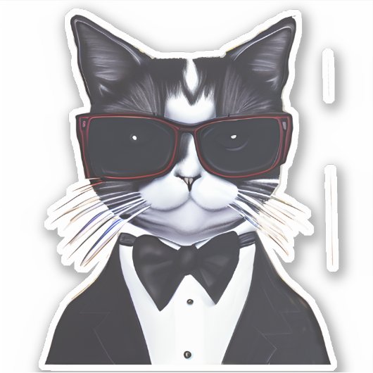 Zwarte en witte kat in een Stropdas van Tuxedo en  Sticker (Voorkant)