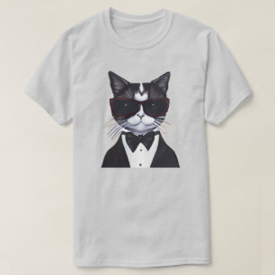 Zwarte en witte kat in een Stropdas van Tuxedo en  T-shirt