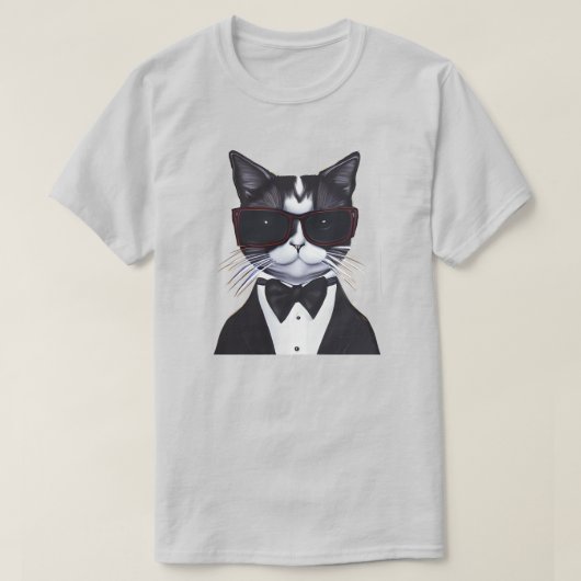 Zwarte en witte kat in een Stropdas van Tuxedo en T-shirt (Design voorkant)