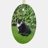Zwarte en witte kat keramisch ornament (Links)