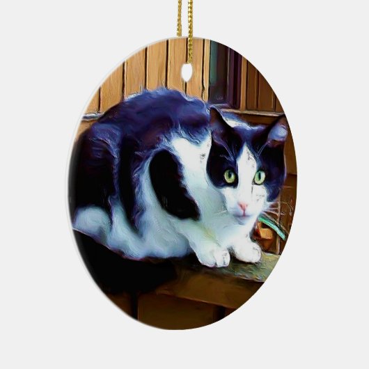 Zwarte en witte kat keramisch ornament (Rechts)