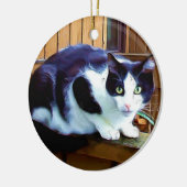 Zwarte en witte kat keramisch ornament (Links)