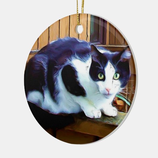 Zwarte en witte kat keramisch ornament (Links)