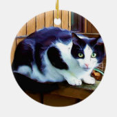 Zwarte en witte kat keramisch ornament (Achterkant)