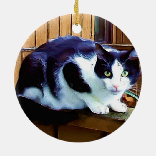 Zwarte en witte kat keramisch ornament (Achterkant)