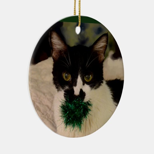 Zwarte en witte kat keramisch ornament (Rechts)